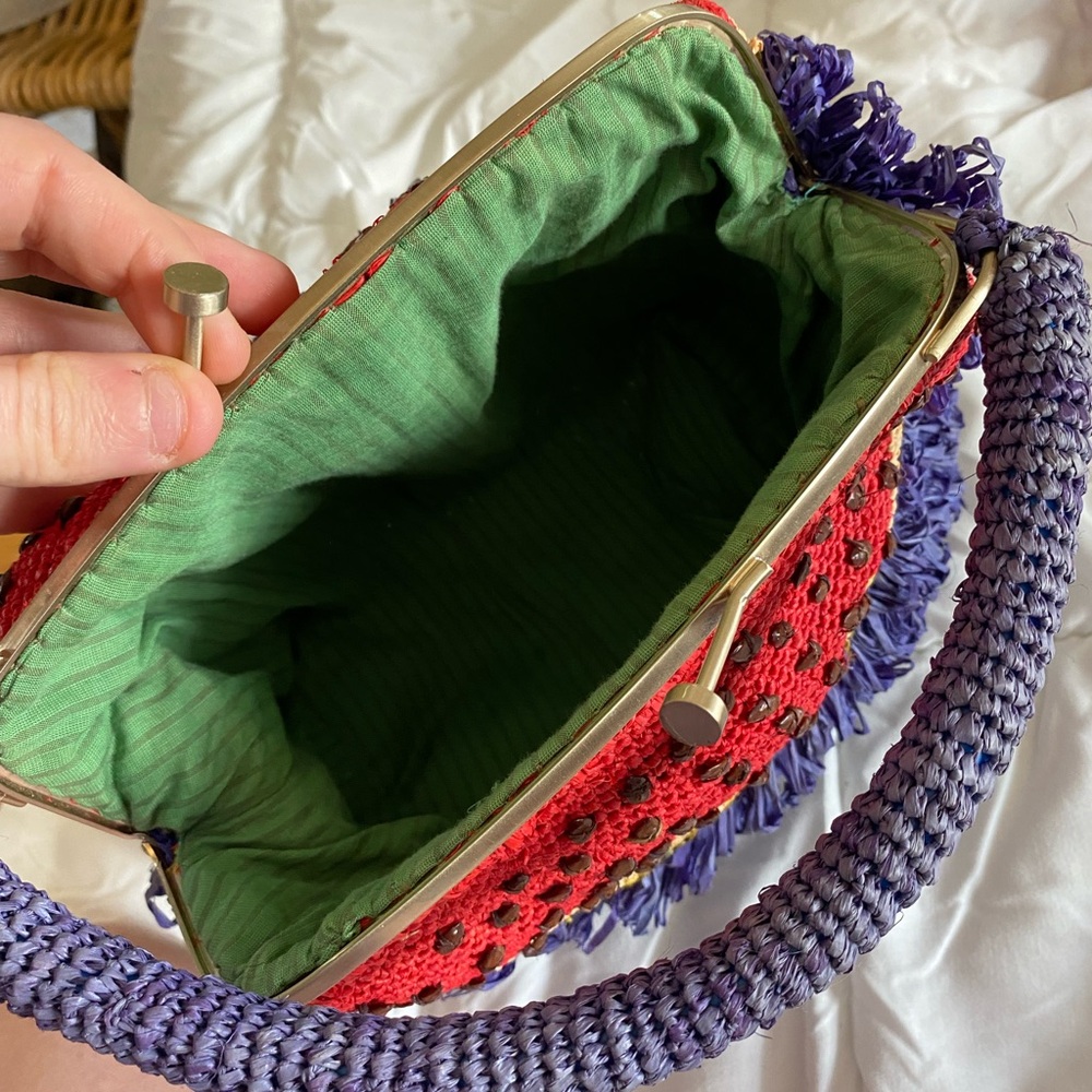 VINTAGE JAMIN PUECH  Watermelon Bag! Kitschy rattan watermelon bag. RARE FIND! - Picture 7 of 8